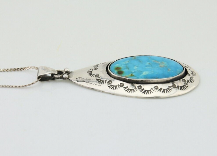 Navajo Necklace 925 Silver Natural Blue Turquoise Artist Tony Guerro C.80's