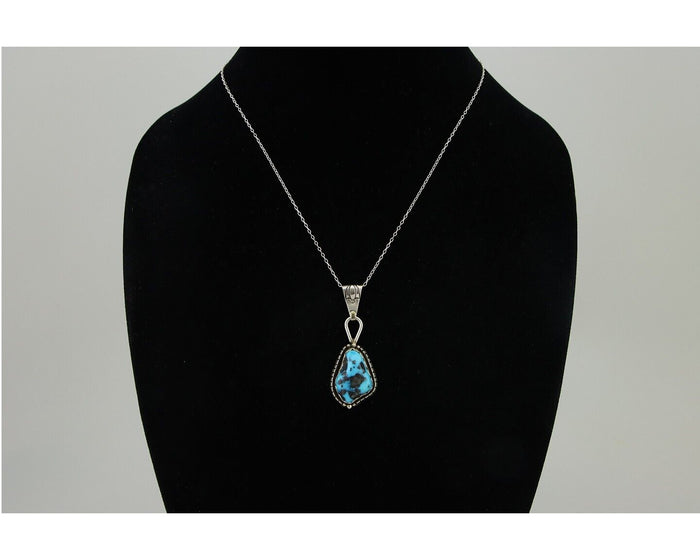 Navajo Necklace 925 Silver Natural Blue Turquoise Artist Tony Guerro C.80's