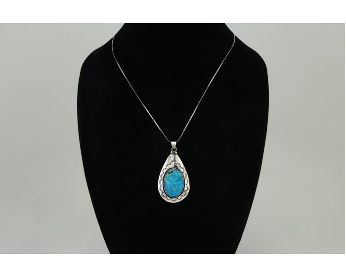 Navajo Necklace 925 Silver Natural Blue Turquoise Artist Tony Guerro C.80's