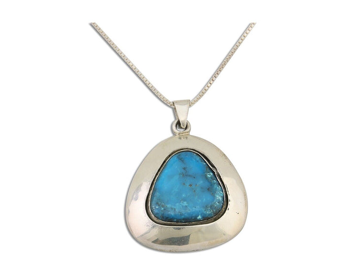 Navajo Necklace 925 Silver Natural Blue Turquoise Native American Artist C.80's