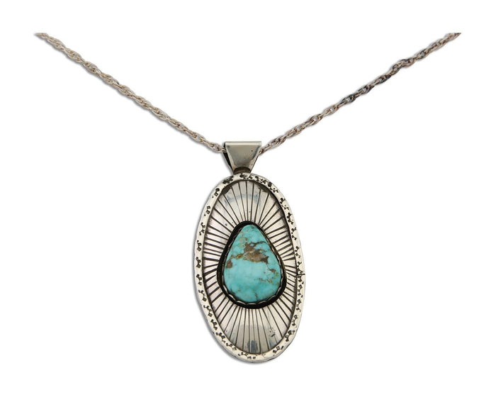 Navajo Necklace 925 Silver Natural Blue Turquoise Native American Artist C.80's