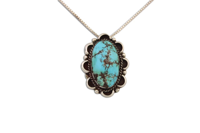 Navajo Necklace 925 Silver Natural Blue Turquoise Native American Artist C.80's