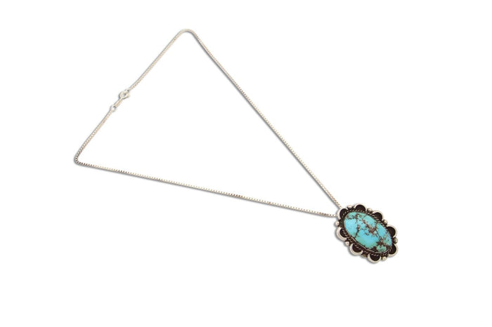 Navajo Necklace 925 Silver Natural Blue Turquoise Native American Artist C.80's