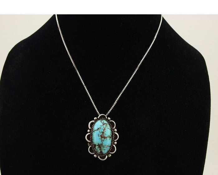 Navajo Necklace 925 Silver Natural Blue Turquoise Native American Artist C.80's