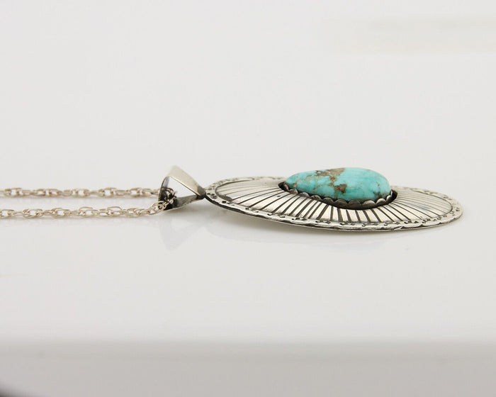 Navajo Necklace 925 Silver Natural Blue Turquoise Native American Artist C.80's