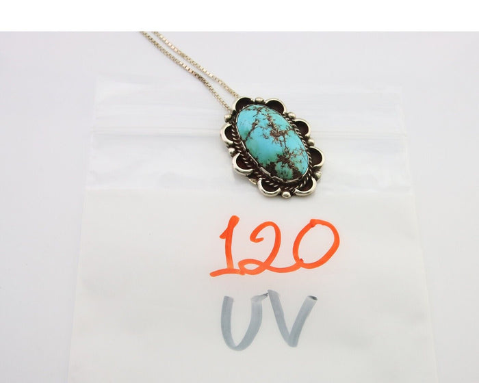 Navajo Necklace 925 Silver Natural Blue Turquoise Native American Artist C.80's