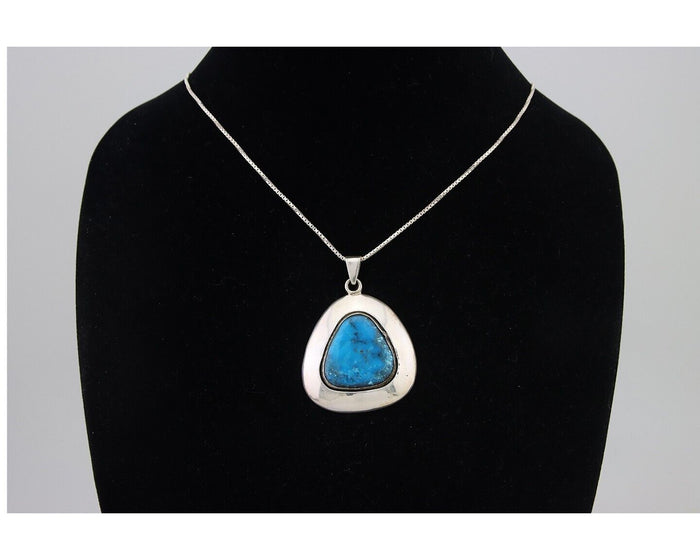 Navajo Necklace 925 Silver Natural Blue Turquoise Native American Artist C.80's