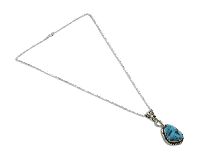 Navajo Necklace 925 Silver Natural Green Turquoise Artist Mike Begay C80s