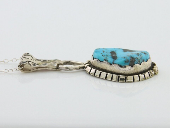 Navajo Necklace 925 Silver Natural Green Turquoise Artist Mike Begay C80s