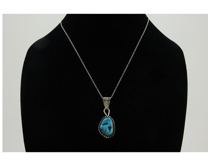 Navajo Necklace 925 Silver Natural Green Turquoise Artist Mike Begay C80s
