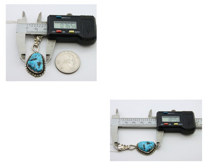 Navajo Necklace 925 Silver Natural Green Turquoise Artist Mike Begay C80s