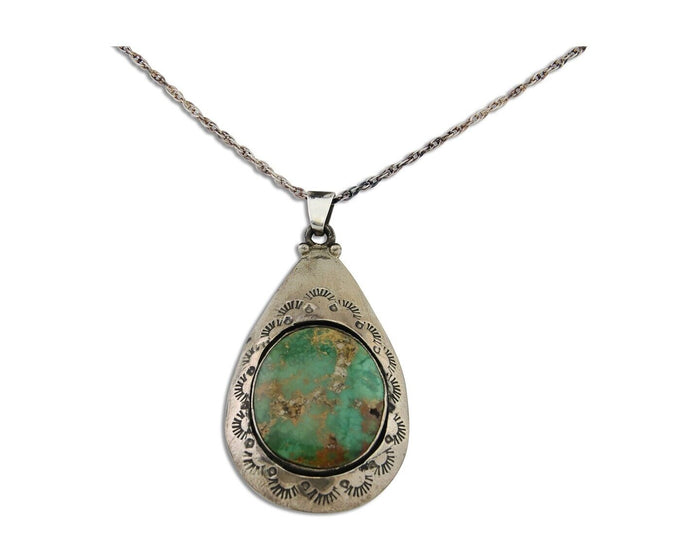 Navajo Necklace 925 Silver Natural Green Turquoise Artist Tony Guerro C.80's