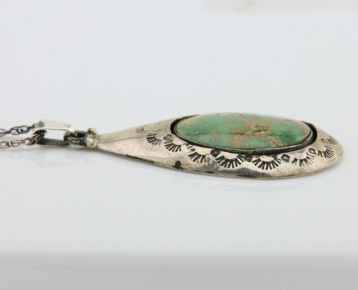 Navajo Necklace 925 Silver Natural Green Turquoise Artist Tony Guerro C.80's