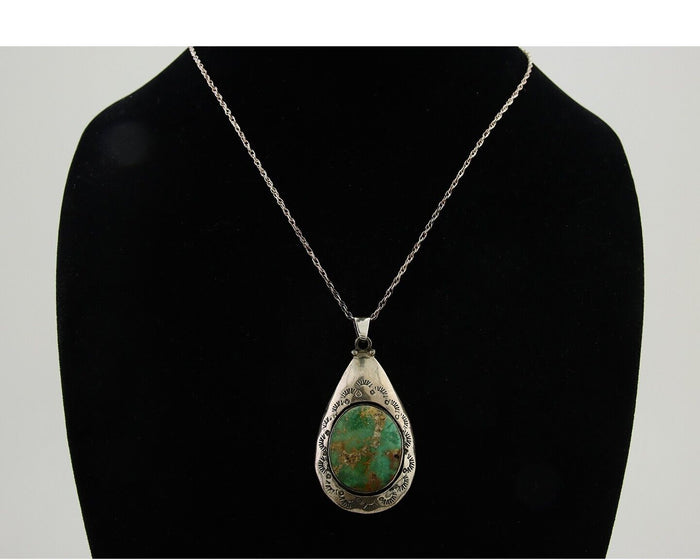 Navajo Necklace 925 Silver Natural Green Turquoise Artist Tony Guerro C.80's