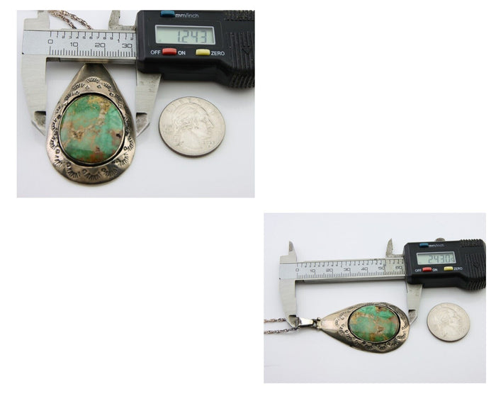 Navajo Necklace 925 Silver Natural Green Turquoise Artist Tony Guerro C.80's