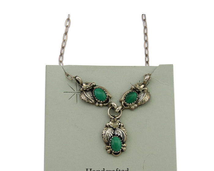 Navajo Necklace 925 Silver Natural Malchite Native American Signed SN C.80's