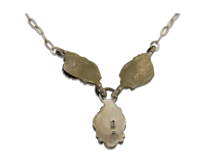 Navajo Necklace 925 Silver Natural Malchite Native American Signed SN C.80's