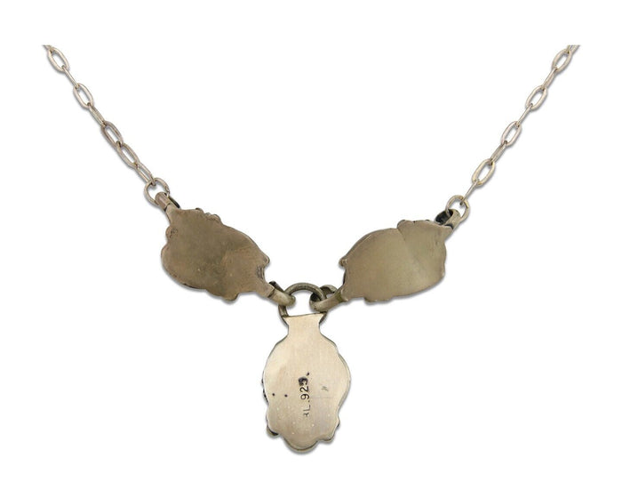 Navajo Necklace 925 Silver Natural Malchite Native American Signed SN C.80's
