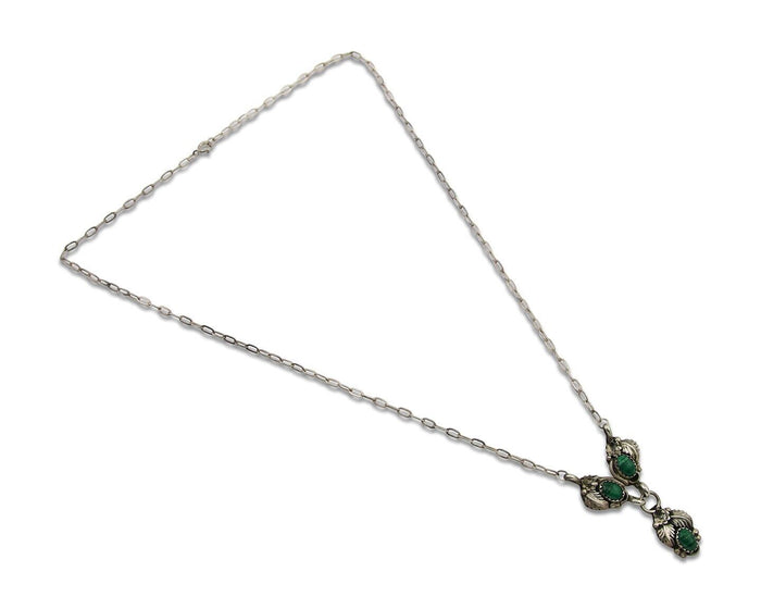 Navajo Necklace 925 Silver Natural Malchite Native American Signed SN C.80's
