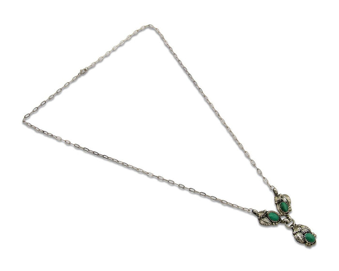 Navajo Necklace 925 Silver Natural Malchite Native American Signed SN C.80's