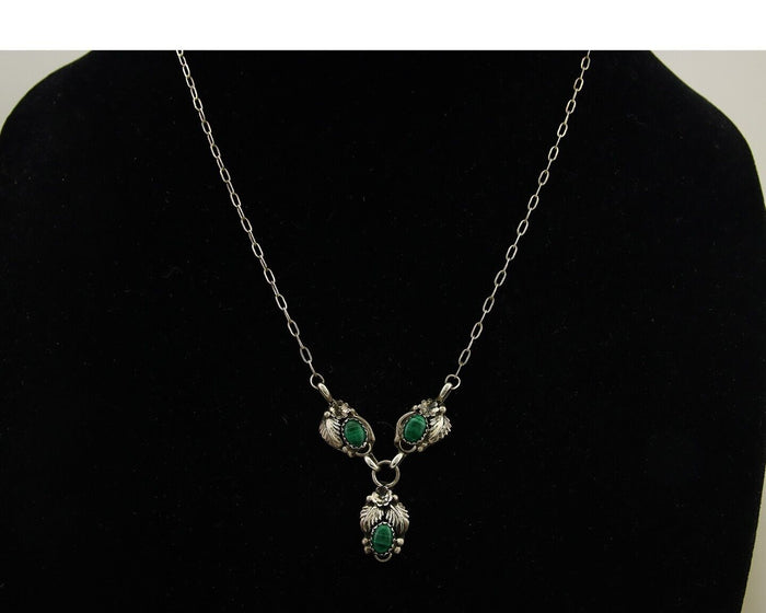 Navajo Necklace 925 Silver Natural Malchite Native American Signed SN C.80's
