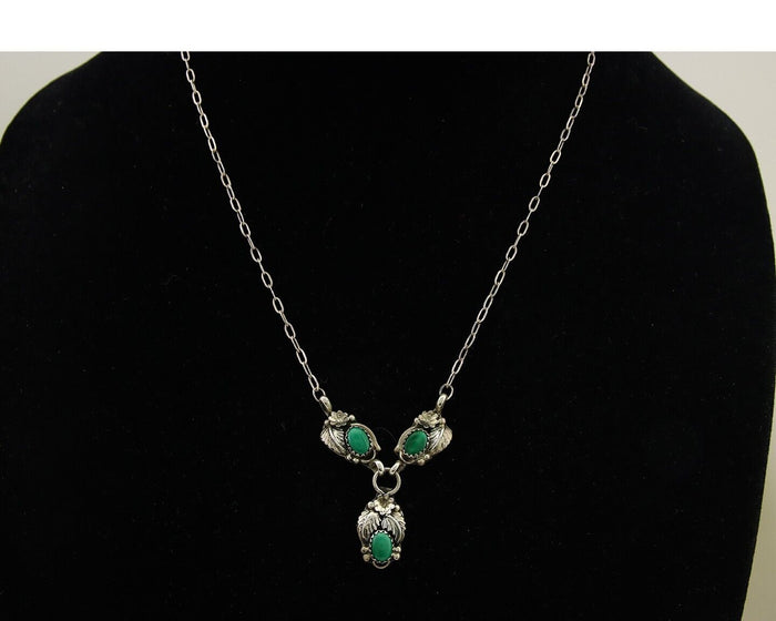 Navajo Necklace 925 Silver Natural Malchite Native American Signed SN C.80's