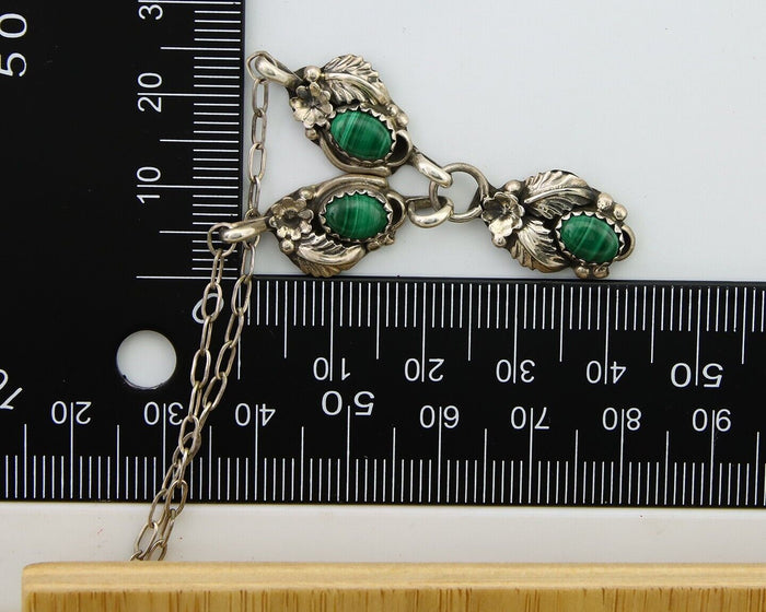 Navajo Necklace 925 Silver Natural Malchite Native American Signed SN C.80's