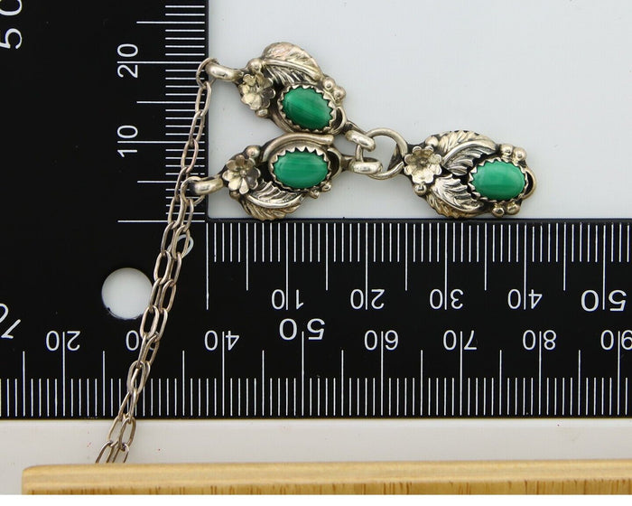 Navajo Necklace 925 Silver Natural Malchite Native American Signed SN C.80's