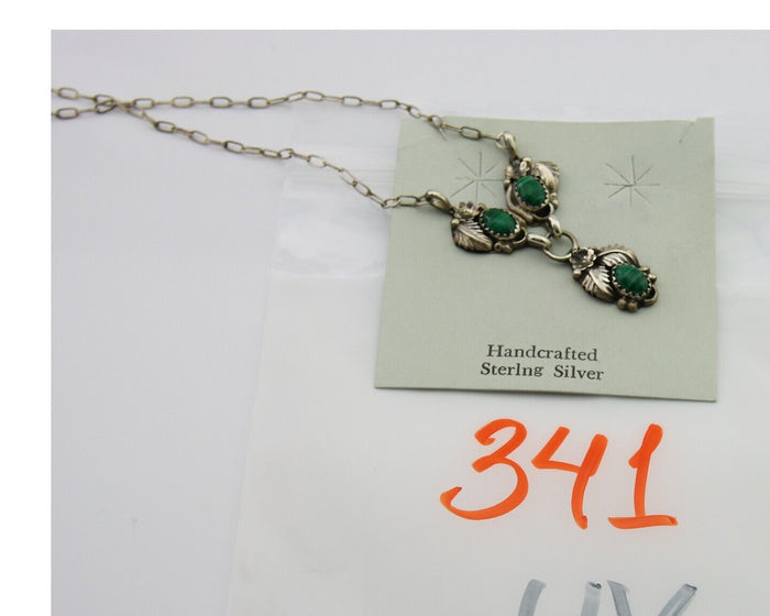 Navajo Necklace 925 Silver Natural Malchite Native American Signed SN C.80's