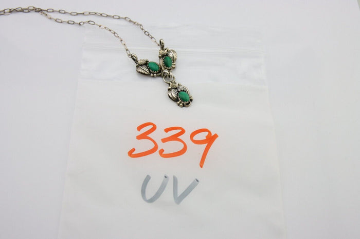 Navajo Necklace 925 Silver Natural Malchite Native American Signed SN C.80's