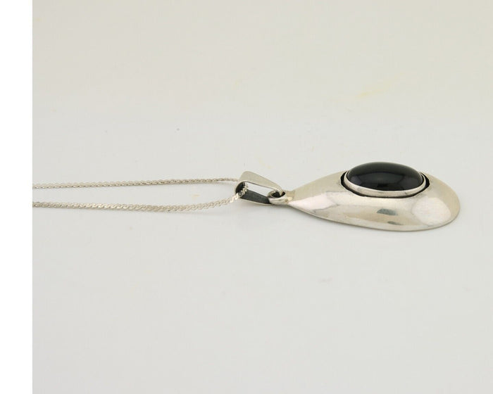 Navajo Necklace 925 Silver Natural Onyx Native Artist Signed M Montoya C.80's