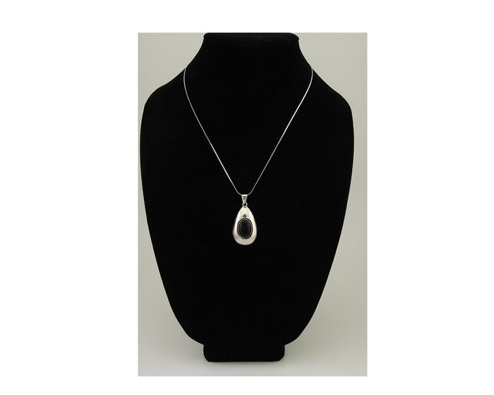 Navajo Necklace 925 Silver Natural Onyx Native Artist Signed M Montoya C.80's