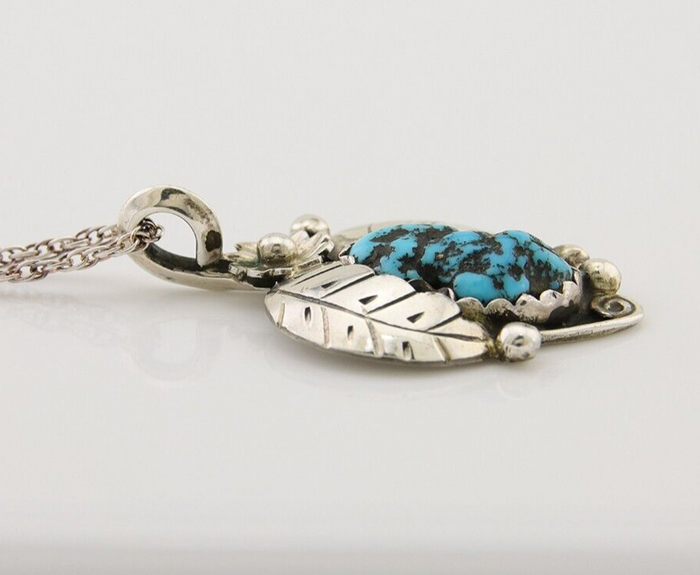 Navajo Necklace 925 Silver Natural Seafoam Turquoise Native Artist C.80's