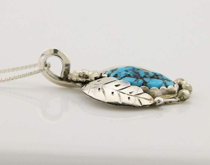 Navajo Necklace 925 Silver Natural Seafoam Turquoise Native Artist C.80's
