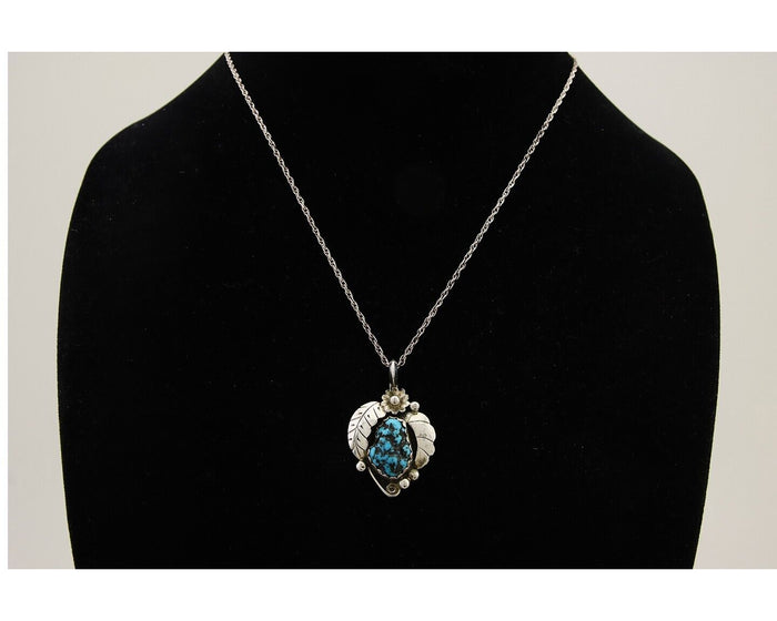 Navajo Necklace 925 Silver Natural Seafoam Turquoise Native Artist C.80's