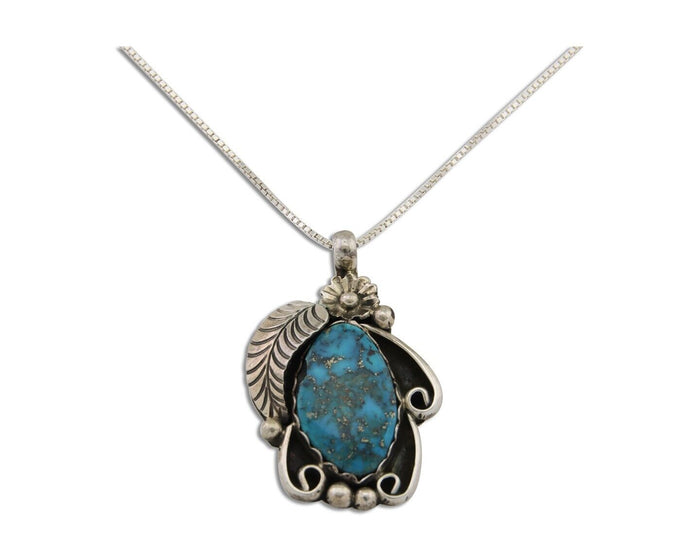 Navajo Necklace 925 Silver Natural Spiderweb Turquoise Native Artist C.80's