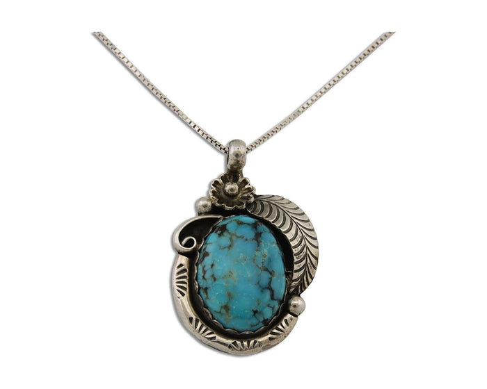 Navajo Necklace 925 Silver Natural Spiderweb Turquoise Native Artist C.80's