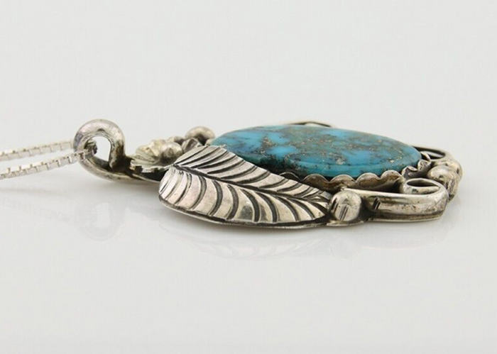 Navajo Necklace 925 Silver Natural Spiderweb Turquoise Native Artist C.80's