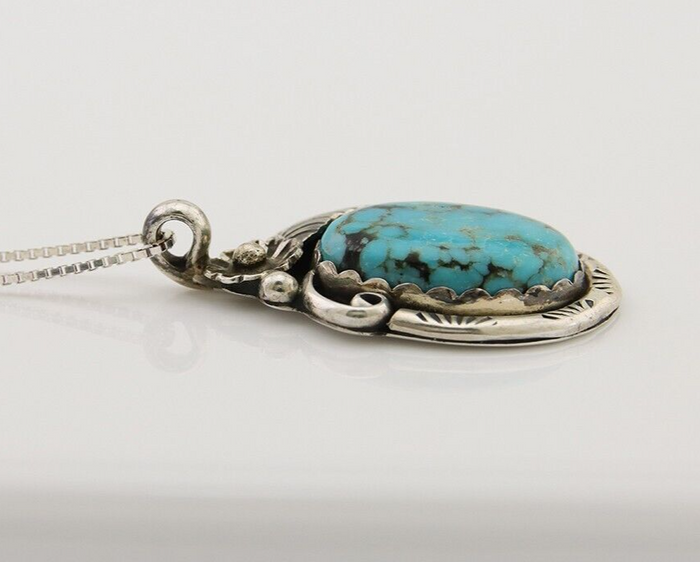 Navajo Necklace 925 Silver Natural Spiderweb Turquoise Native Artist C.80's