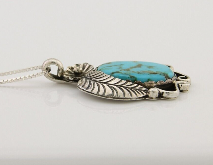 Navajo Necklace 925 Silver Natural Spiderweb Turquoise Native Artist C.80's