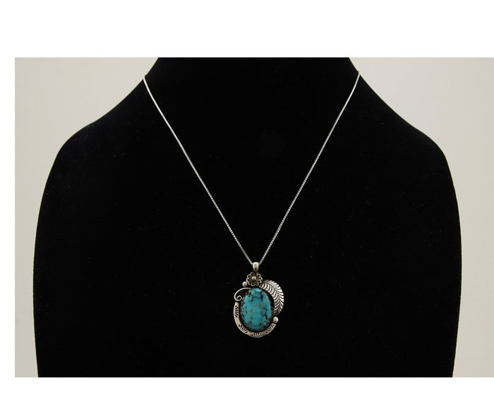 Navajo Necklace 925 Silver Natural Spiderweb Turquoise Native Artist C.80's