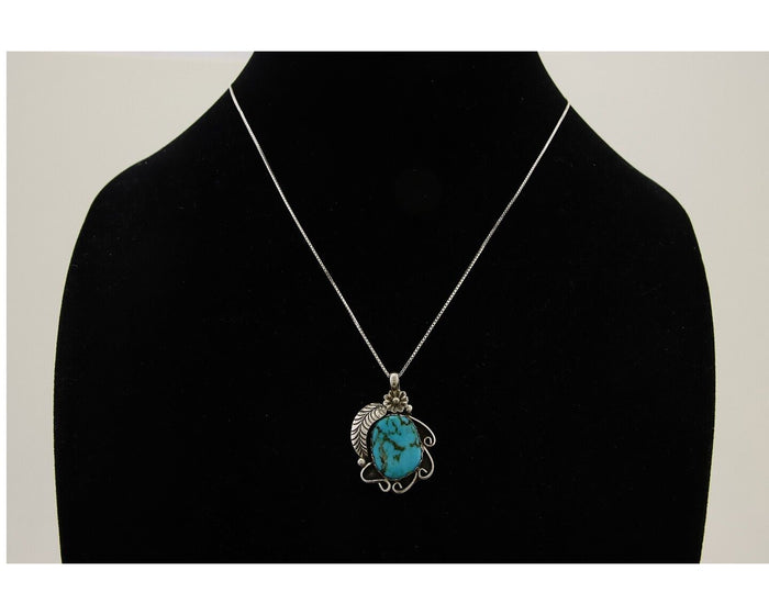 Navajo Necklace 925 Silver Natural Spiderweb Turquoise Native Artist C.80's