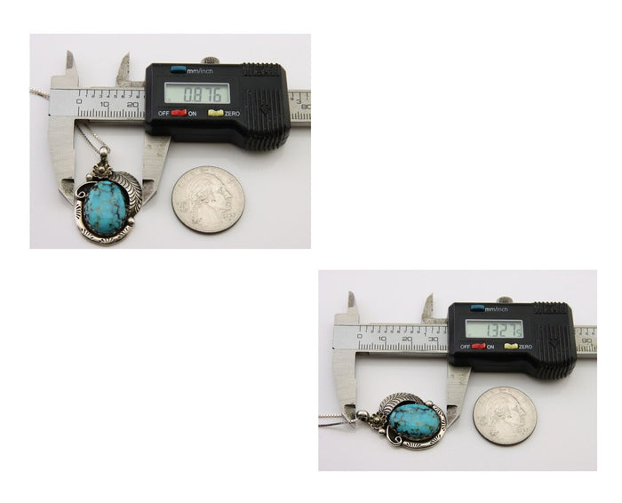 Navajo Necklace 925 Silver Natural Spiderweb Turquoise Native Artist C.80's