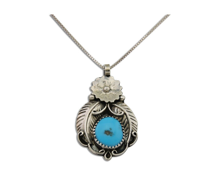 Navajo Necklace 925 Silver Natural Turquoise Artist EH C.80's