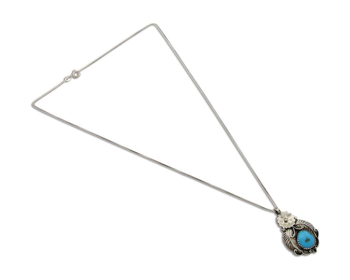 Navajo Necklace 925 Silver Natural Turquoise Artist EH C.80's