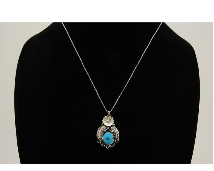 Navajo Necklace 925 Silver Natural Turquoise Artist EH C.80's