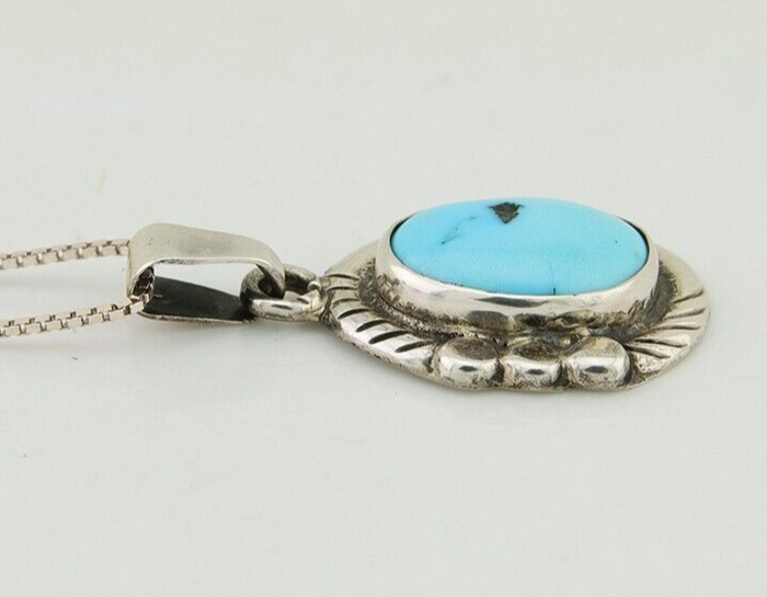 Navajo Necklace 925 Silver Natural Turquoise Artist M Montoya C.80's