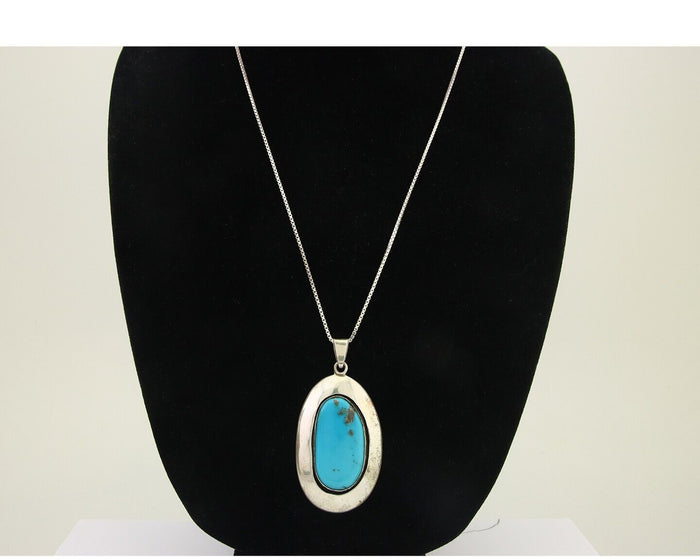 Navajo Necklace 925 Silver Natural Turquoise Artist Signed C Montoya C.80's