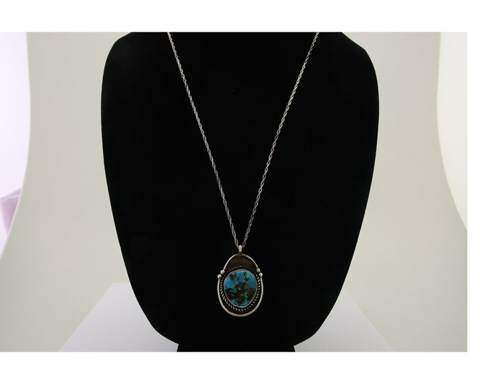 Navajo Necklace 925 Silver Natural Turquoise Artist Signed Elaine Becenti C.80's