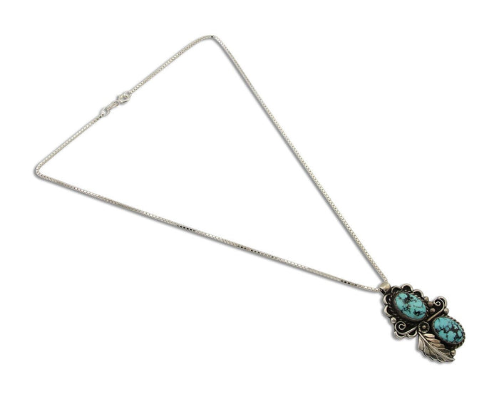 Navajo Necklace 925 Silver Natural Turquoise Artist Signed Fred Guerro C.80's